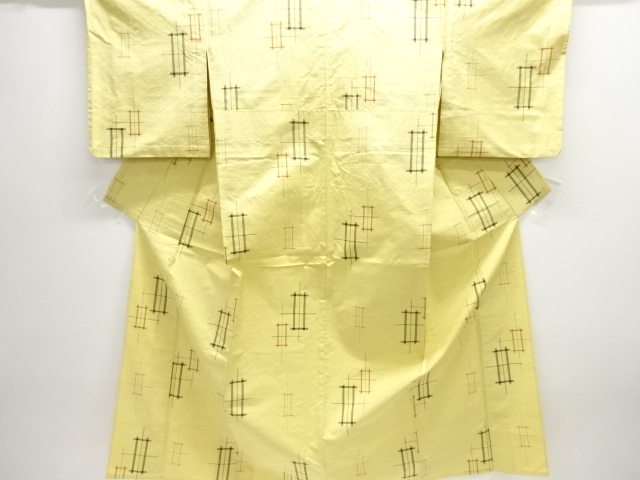 JAPANESE KIMONO / ANTIQUE HITOE KIMONO / TSUMUGI / SILK / WOVEN IGETA PATTERN